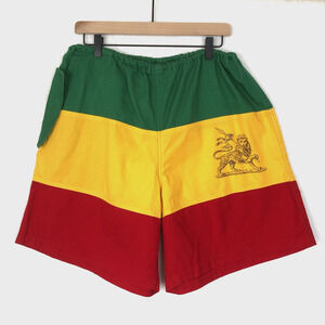PEACE FROGS Board Shorts Swim Trunks Men's L 36-38 Rasta Red Green Yellow USA